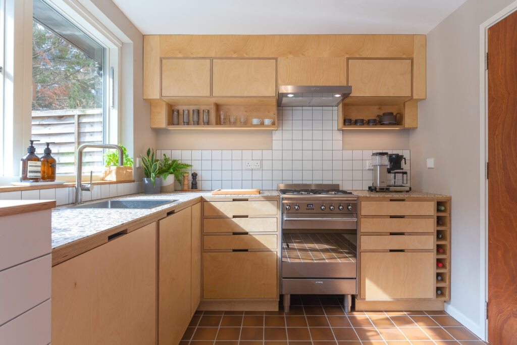 Birch plywood kitchen installed in London